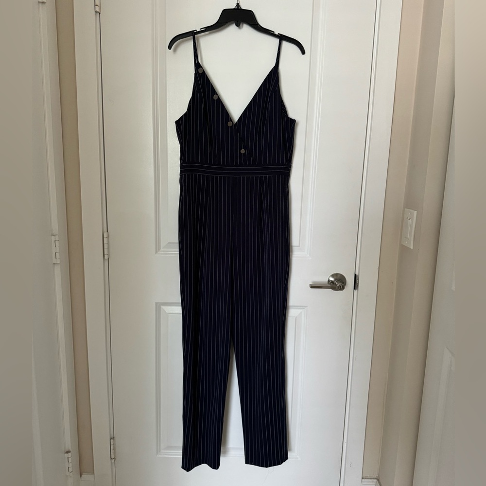 Navy blue pin stripe jumpsuit
